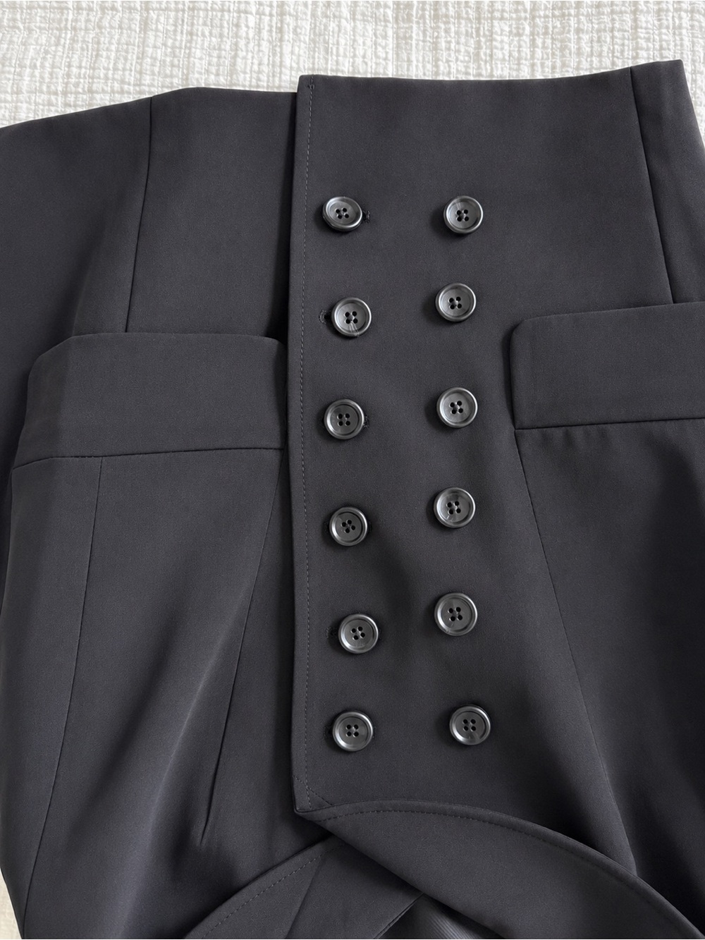 Elizabeth and James Black Double-Breasted Ruched Sleeve Blazer Jacket Size 8 - Picture 5 of 8
